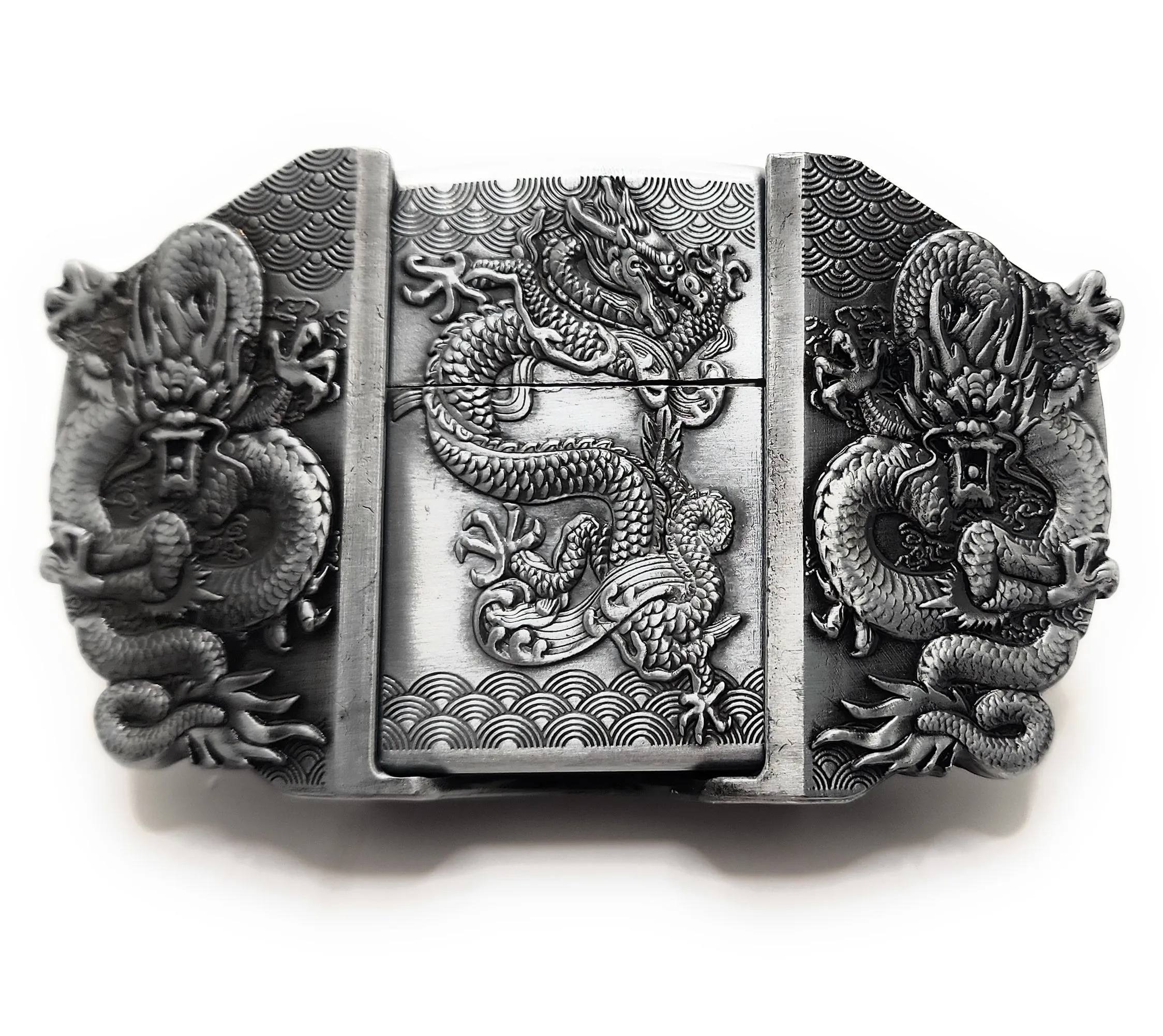 Triple Dragons Bronze Lighter Belt Buckle / Flip-Style Lighter Holder Buckle