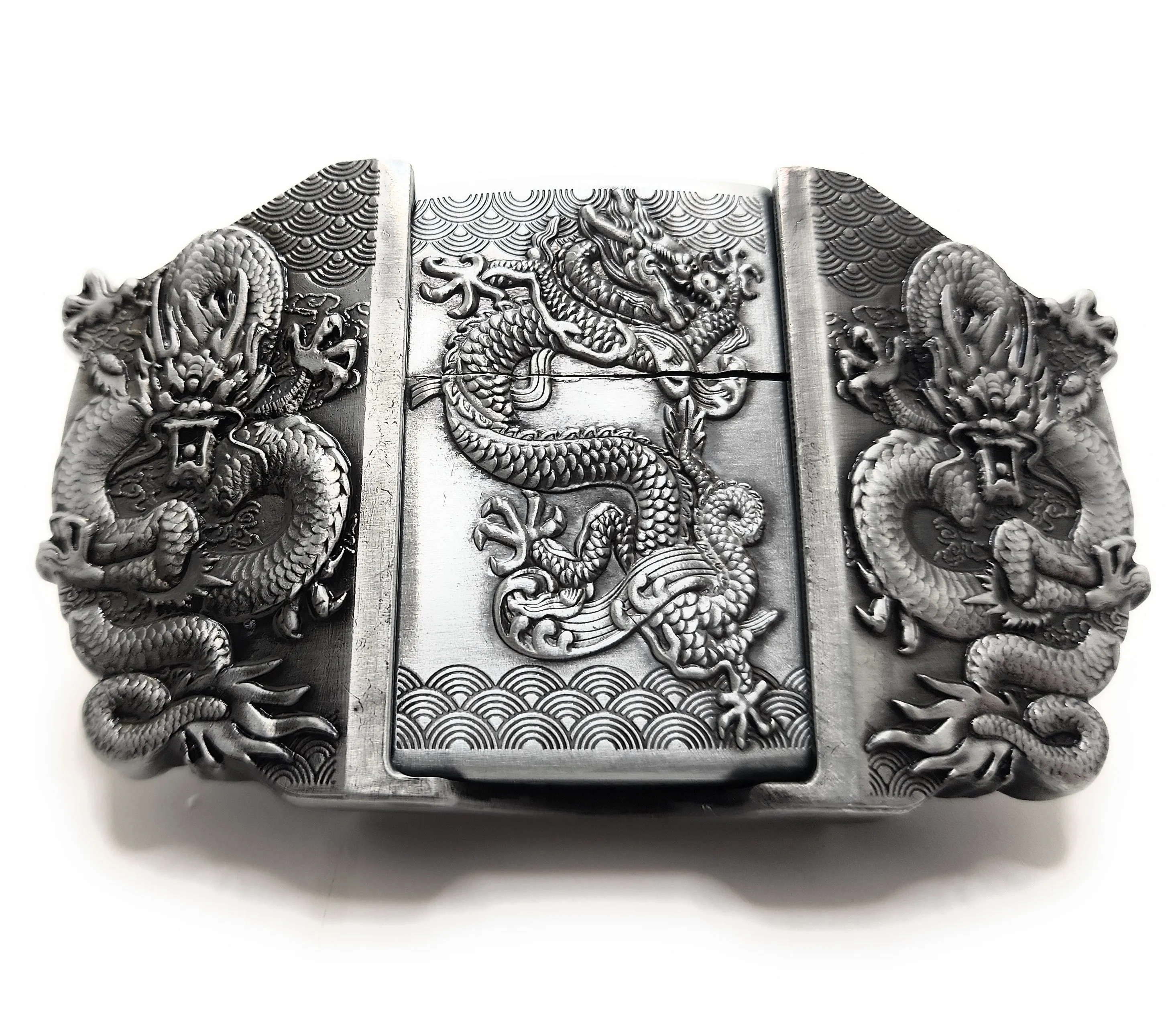 Triple Dragons Bronze Lighter Belt Buckle / Flip-Style Lighter Holder Buckle