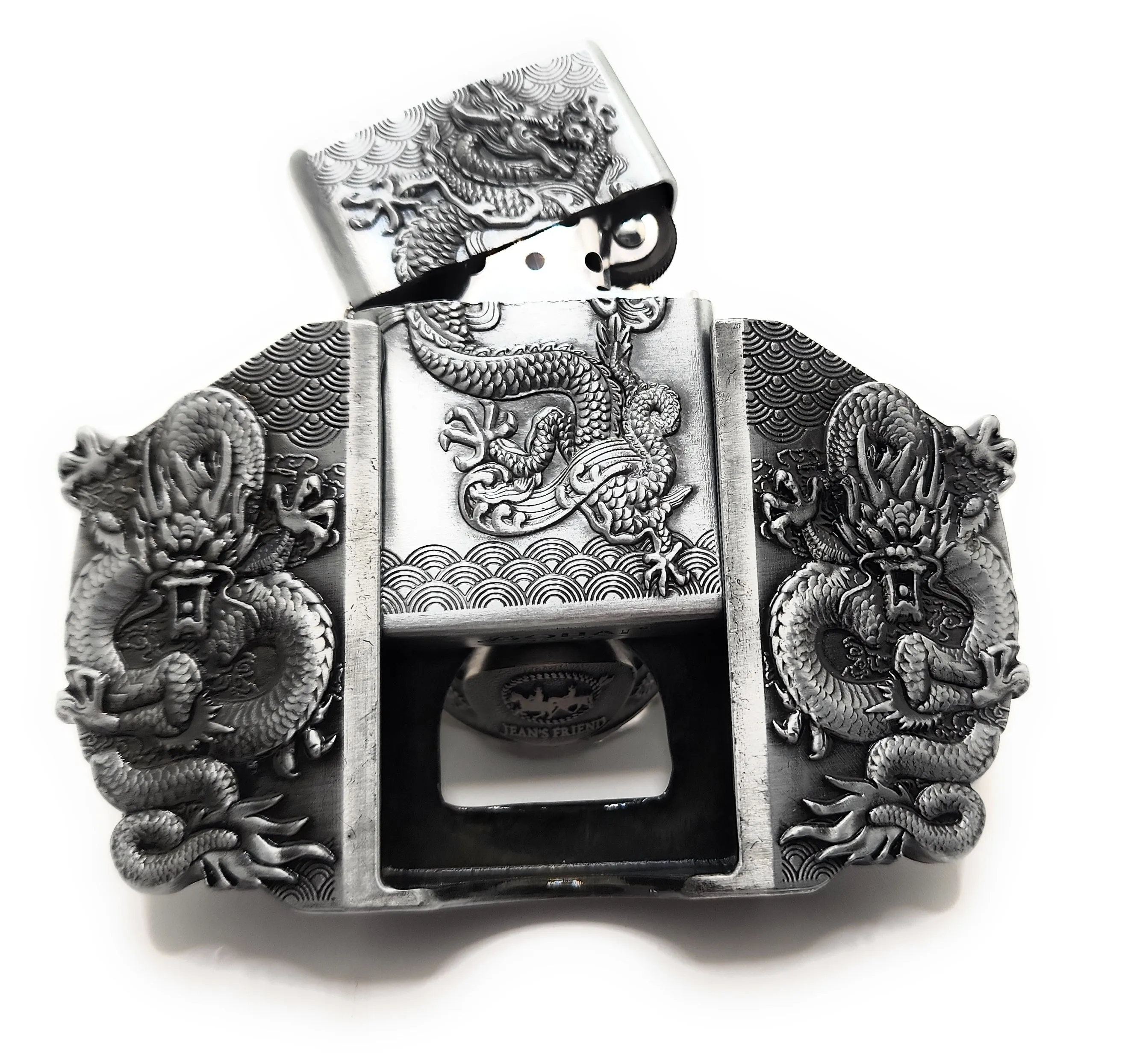 Triple Dragons Bronze Lighter Belt Buckle / Flip-Style Lighter Holder Buckle