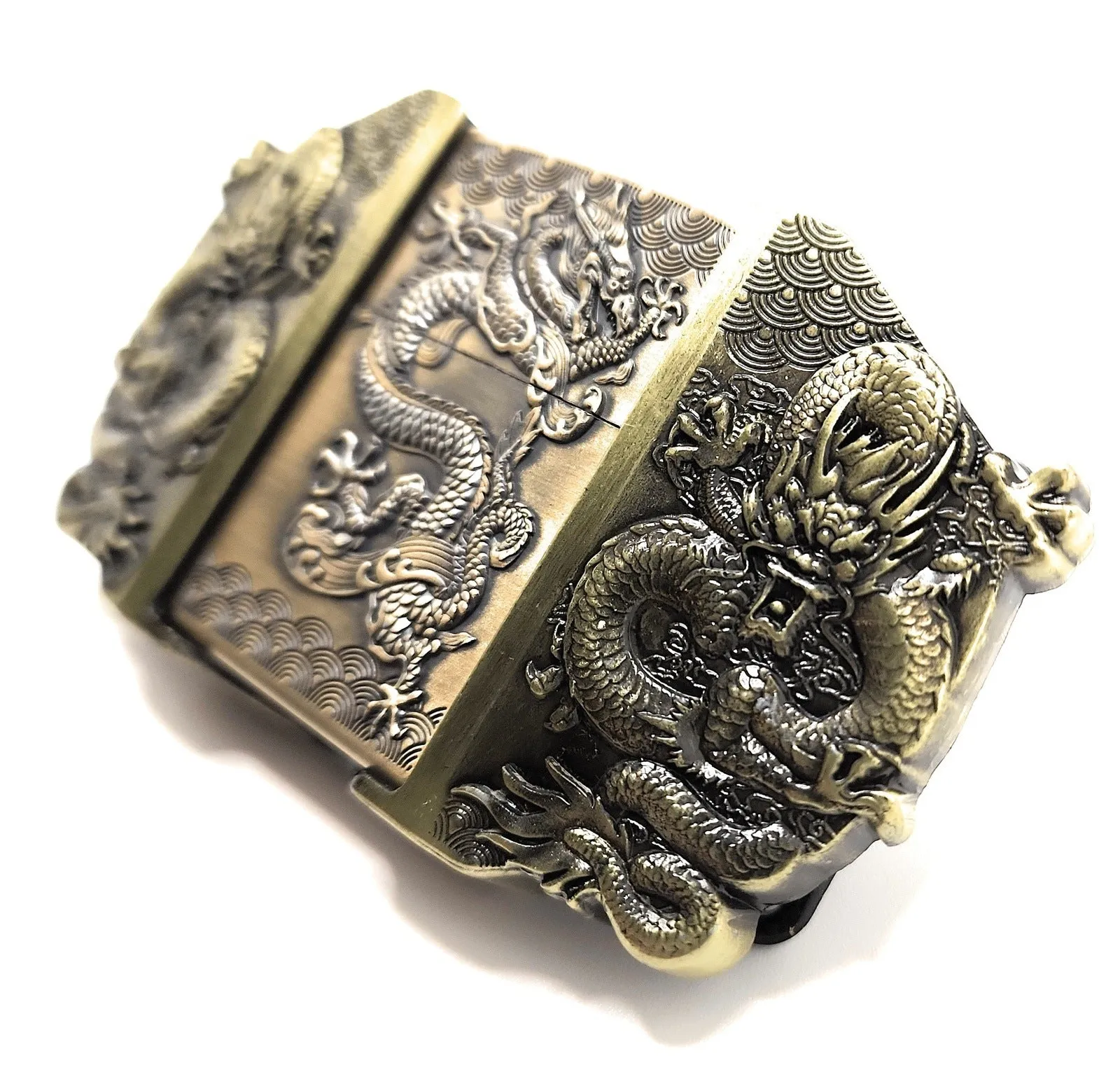 Triple Dragons Bronze Lighter Belt Buckle / Flip-Style Lighter Holder Buckle