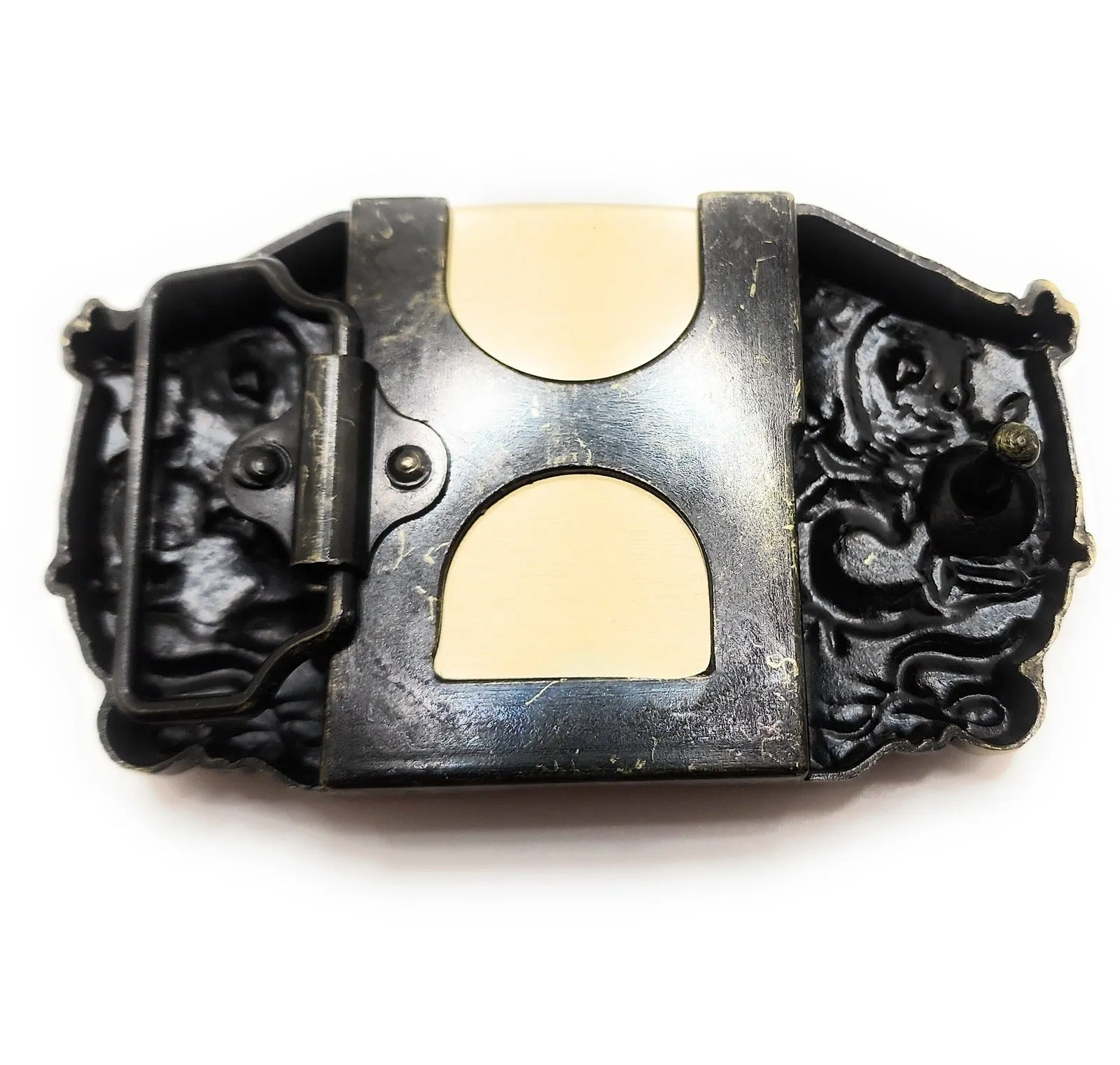 Triple Dragons Bronze Lighter Belt Buckle / Flip-Style Lighter Holder Buckle