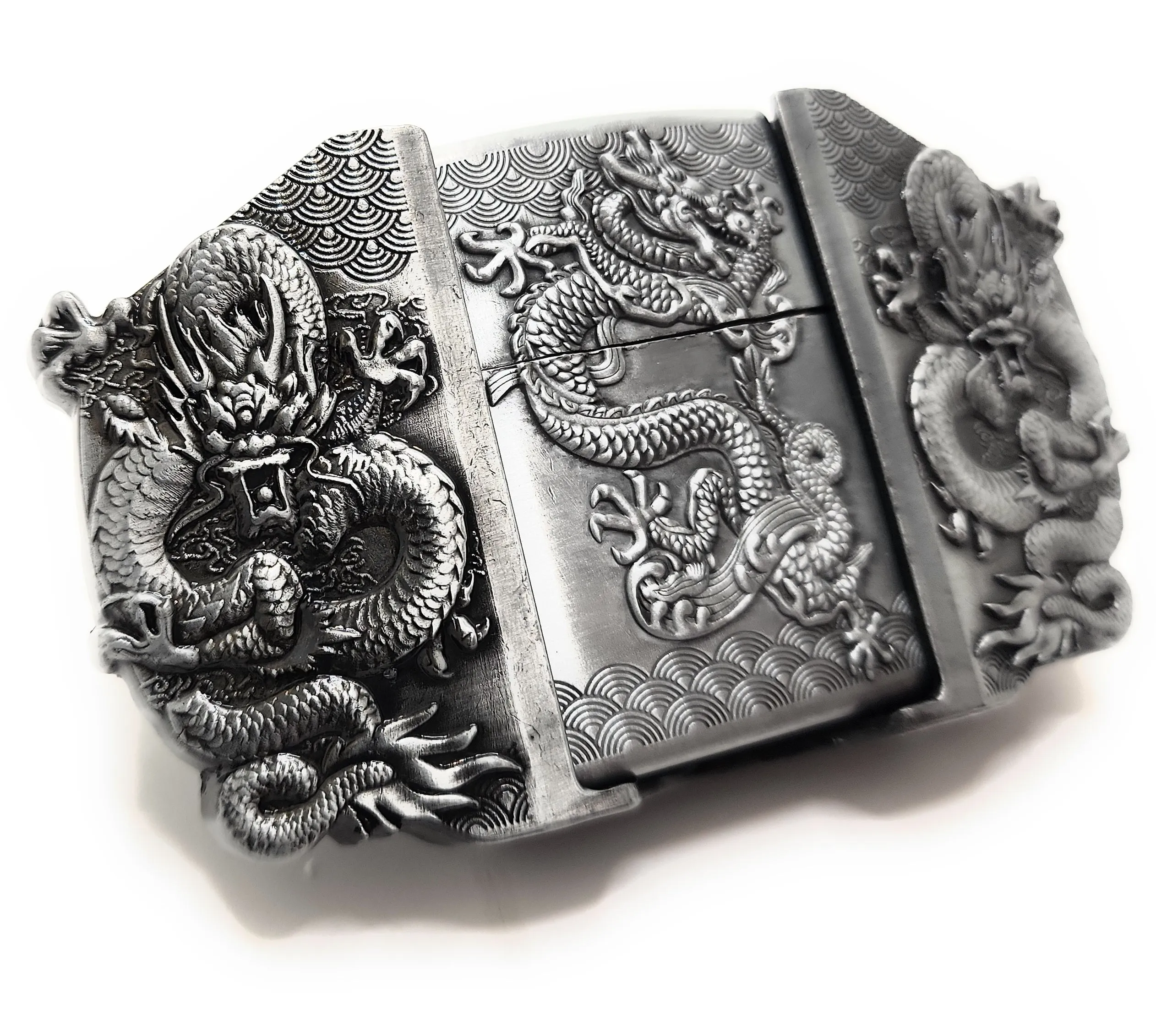 Triple Dragons Bronze Lighter Belt Buckle / Flip-Style Lighter Holder Buckle
