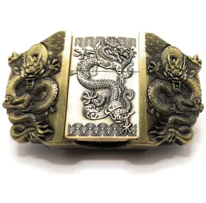 Triple Dragons Bronze Lighter Belt Buckle / Flip-Style Lighter Holder Buckle