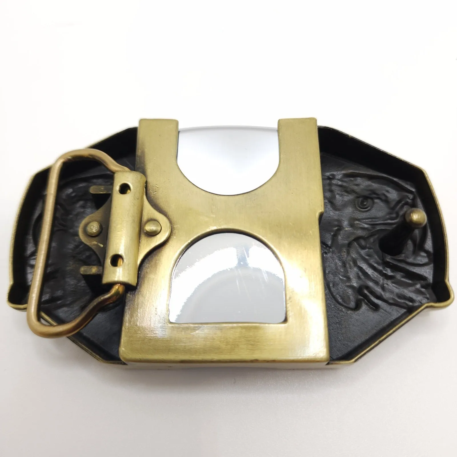 Triple Eagle Bronze Lighter Belt Buckle / Flip Style Lighter Holder Buckle