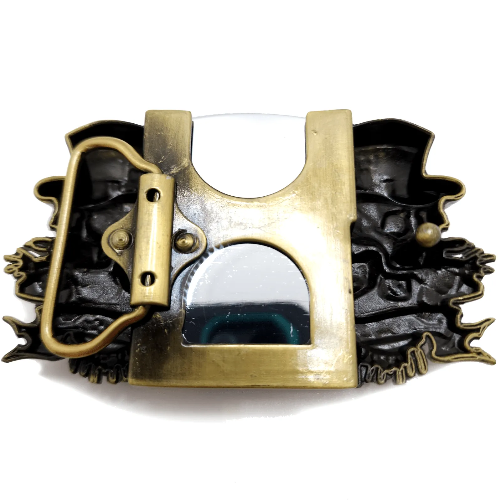 Triple Joker Skulls Bronze Lighter Belt Buckle with Smiling Skull Lighter Holder Buckle