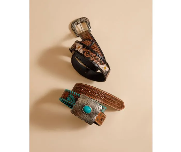 Tropical forest Hand-Tooled Leather Belt