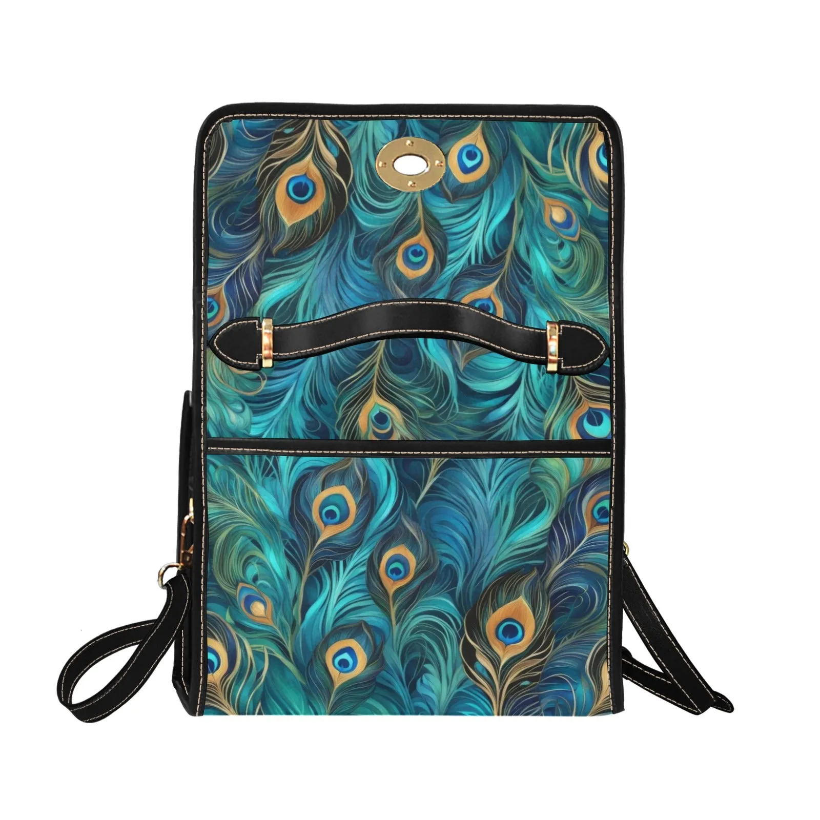 Turquoise Teal Peacock Feathers Handbag Purse