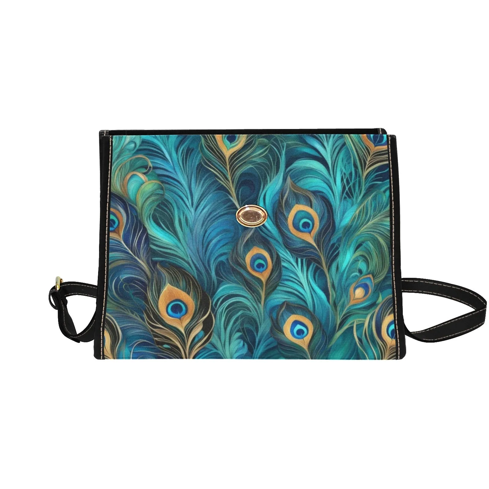 Turquoise Teal Peacock Feathers Handbag Purse