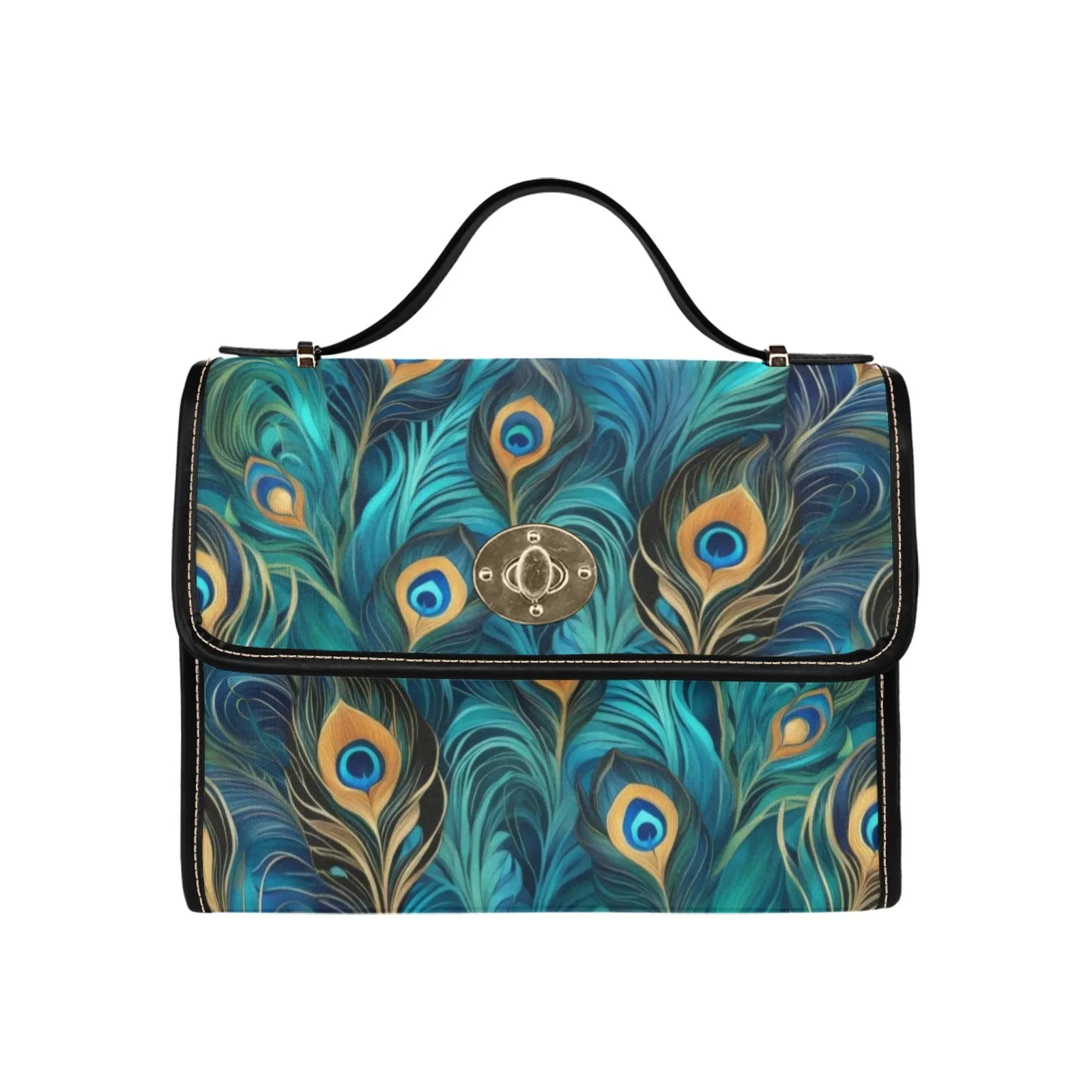 Turquoise Teal Peacock Feathers Handbag Purse