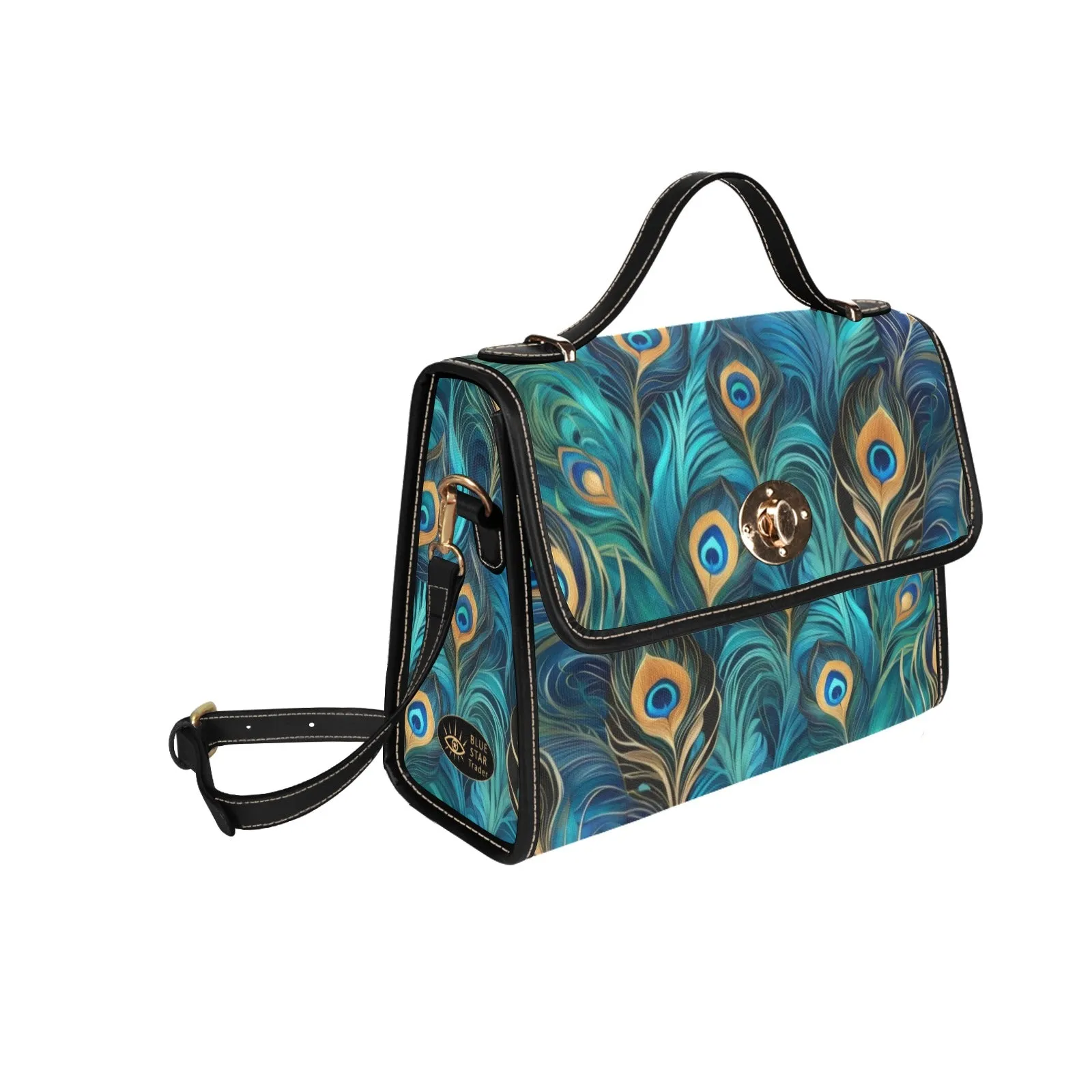 Turquoise Teal Peacock Feathers Handbag Purse