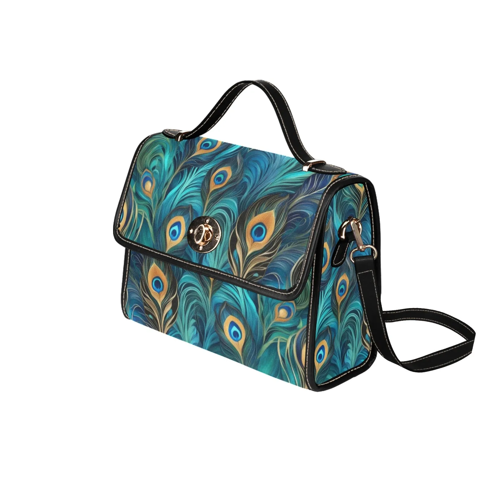 Turquoise Teal Peacock Feathers Handbag Purse