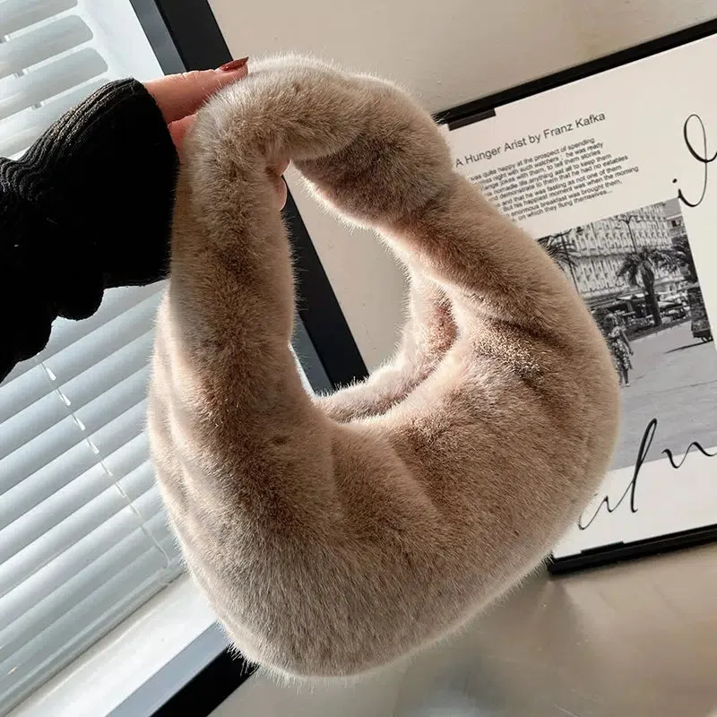 Twist Handle Faux Fur Handbag