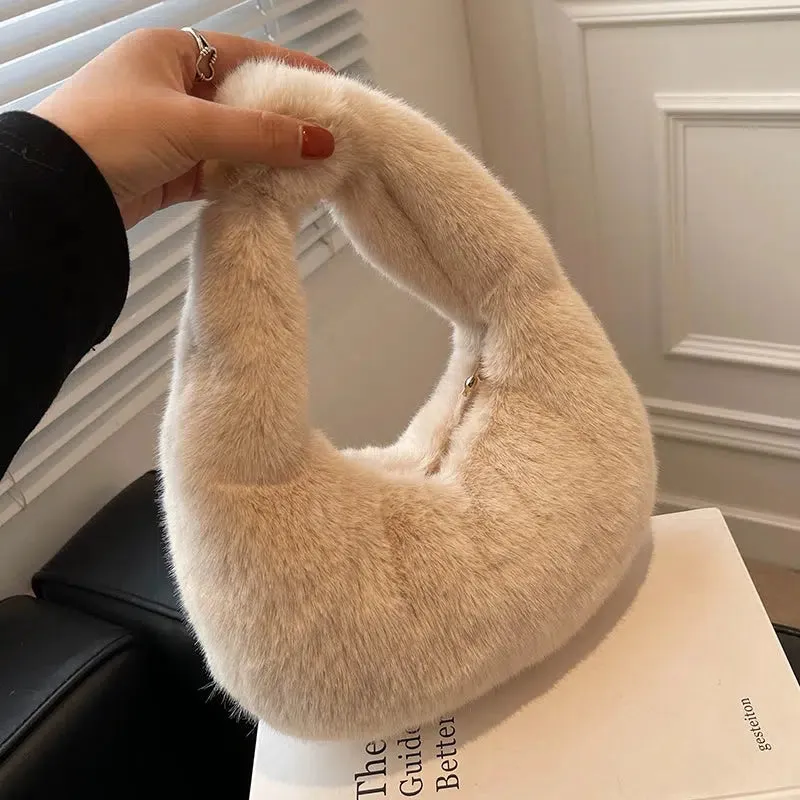 Twist Handle Faux Fur Handbag
