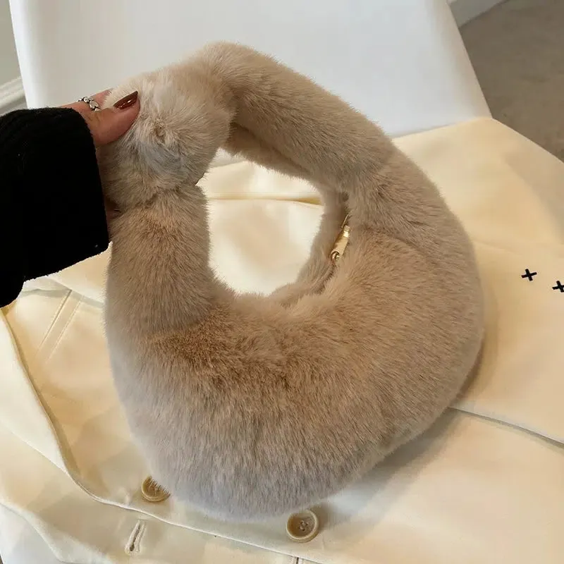 Twist Handle Faux Fur Handbag