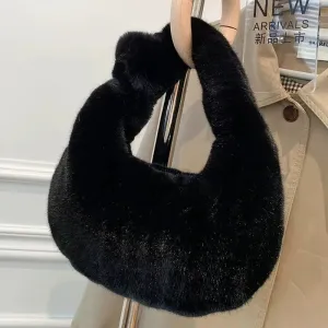 Twist Handle Faux Fur Handbag