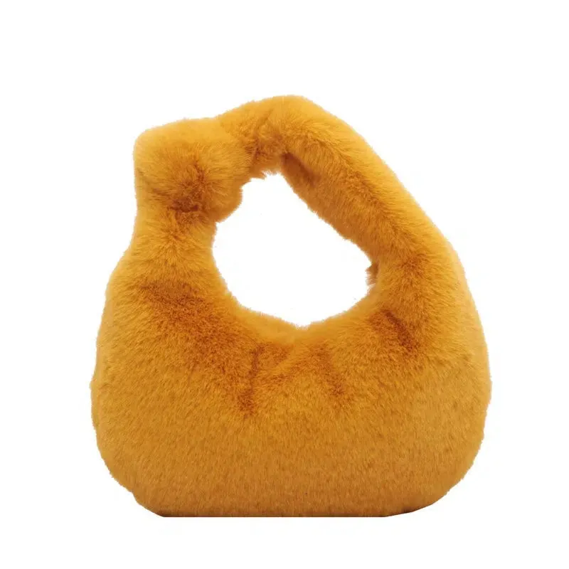 Twist Handle Faux Fur Handbag