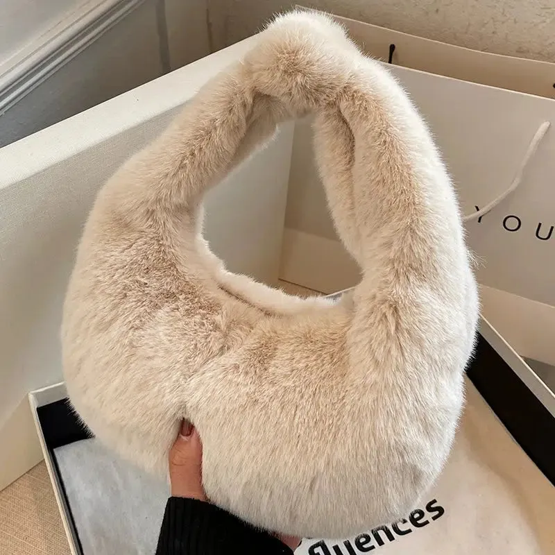 Twist Handle Faux Fur Handbag