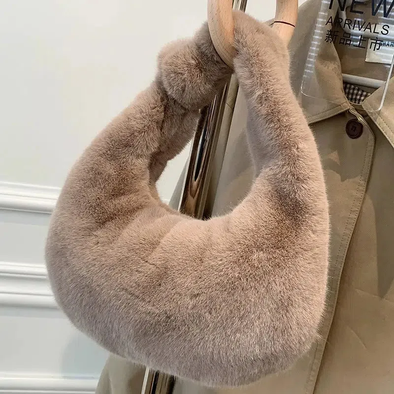 Twist Handle Faux Fur Handbag