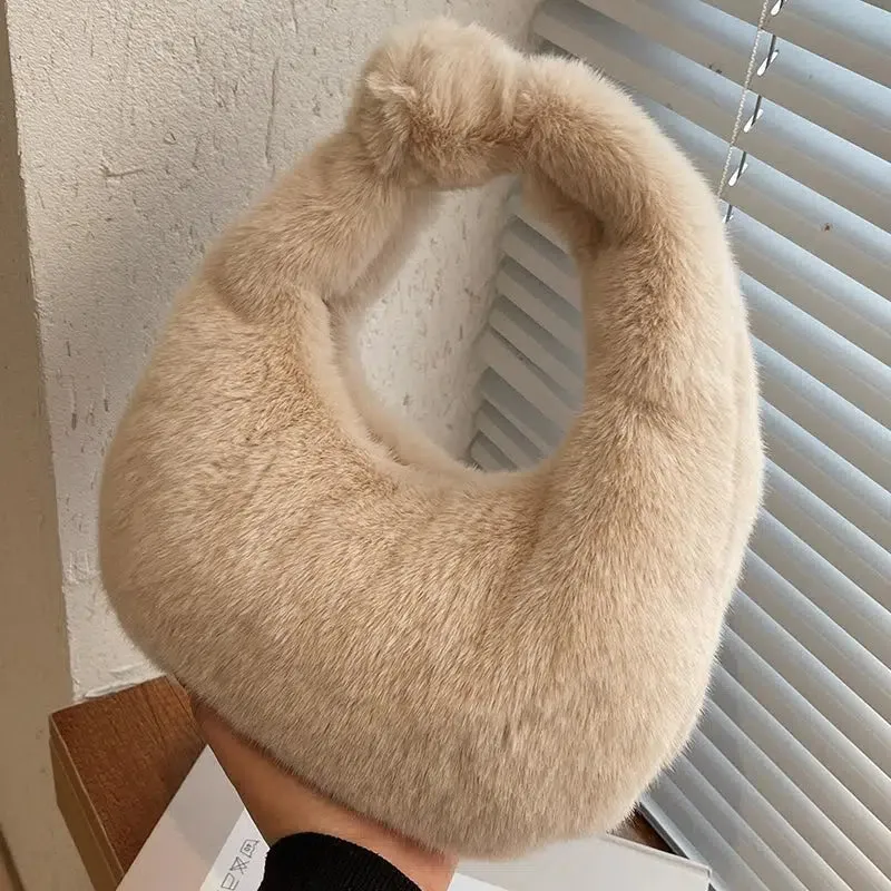 Twist Handle Faux Fur Handbag