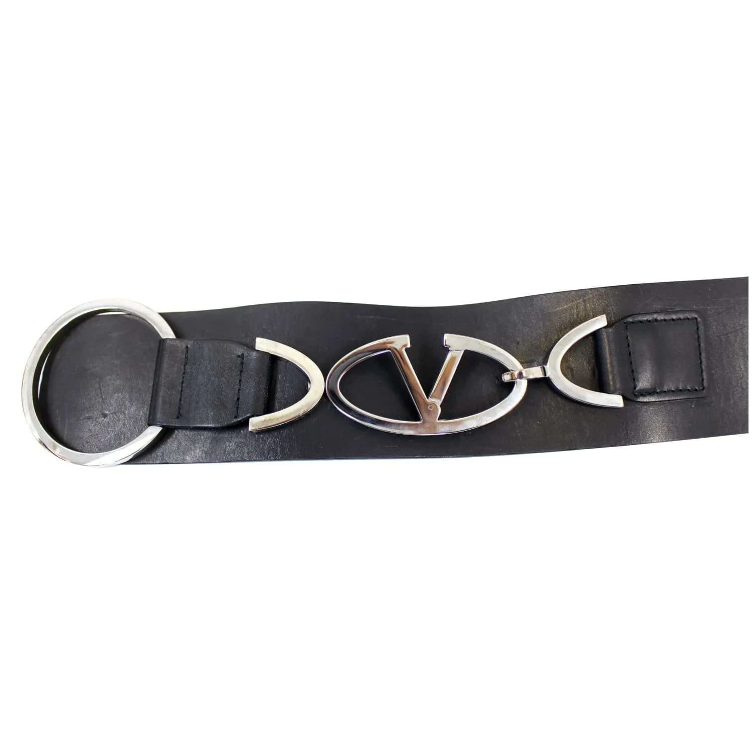 Valentino Logo Black Leather Belt Size 34
