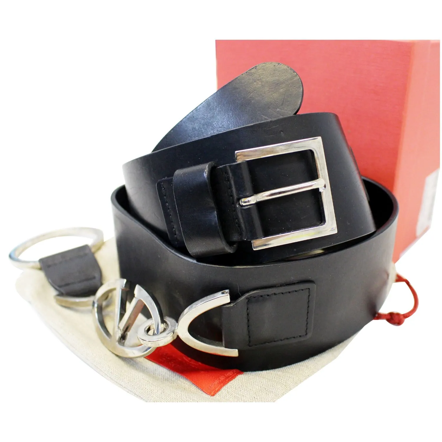 Valentino Logo Black Leather Belt Size 34