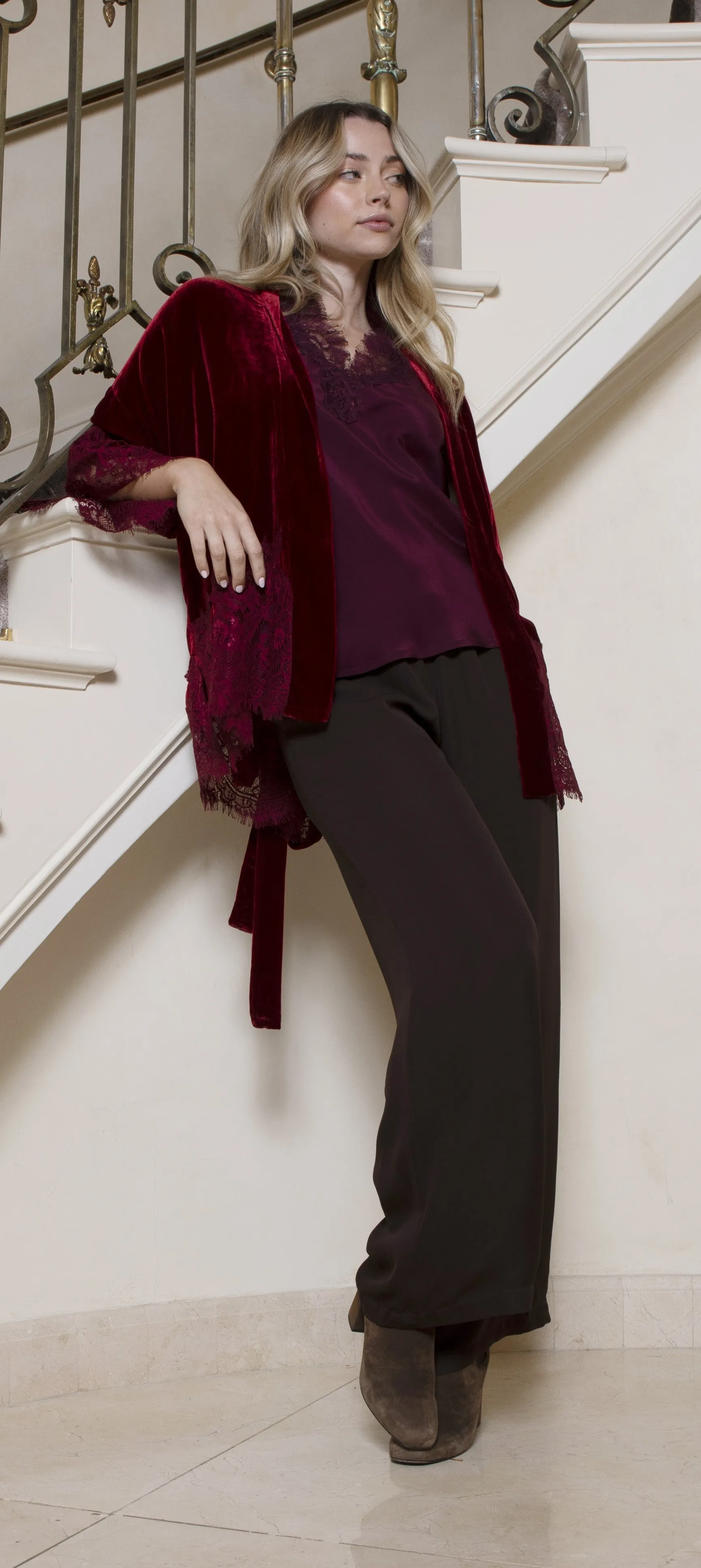 Velvet Coco Lace Kimono Dark Grey
