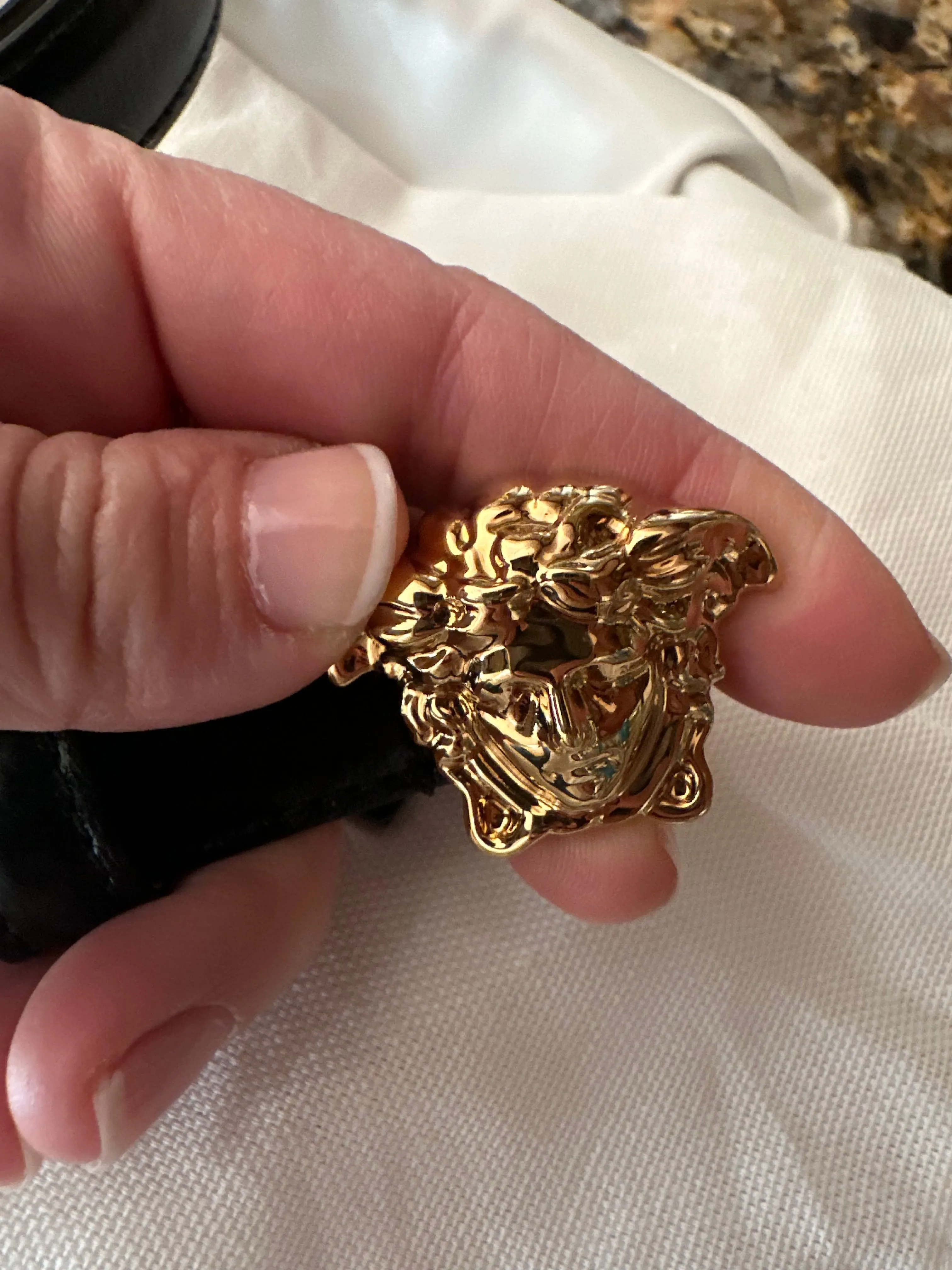 Versace Medusa Skinny Leather Belt in Black