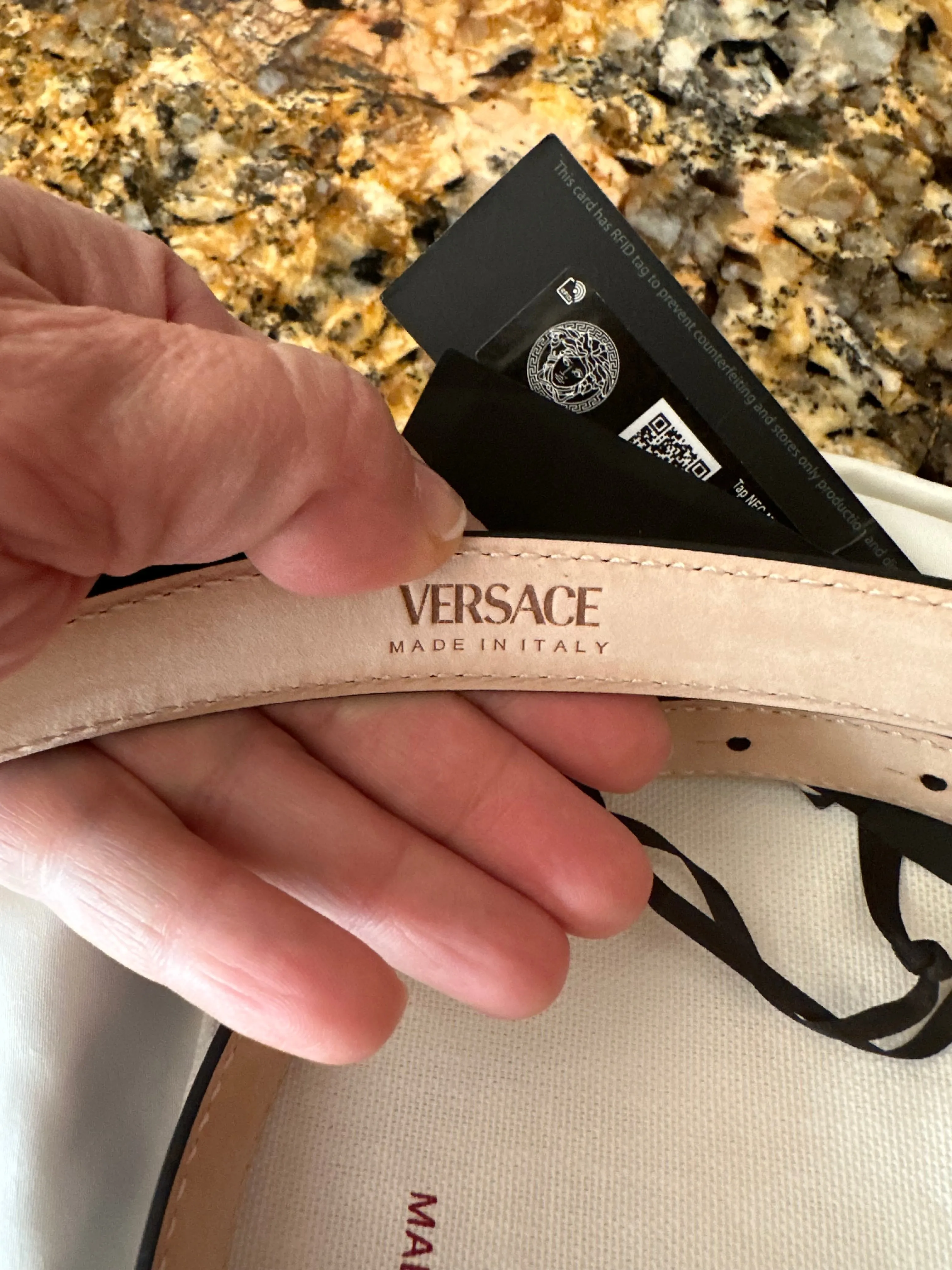 Versace Medusa Skinny Leather Belt in Black