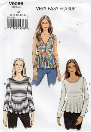 Very Easy Vogue V9056 Womens Stretch High Waisted Pullover Peplum Tops Out Of Print Sewing Pattern Size 6 - 14 UNCUT Factory Folded