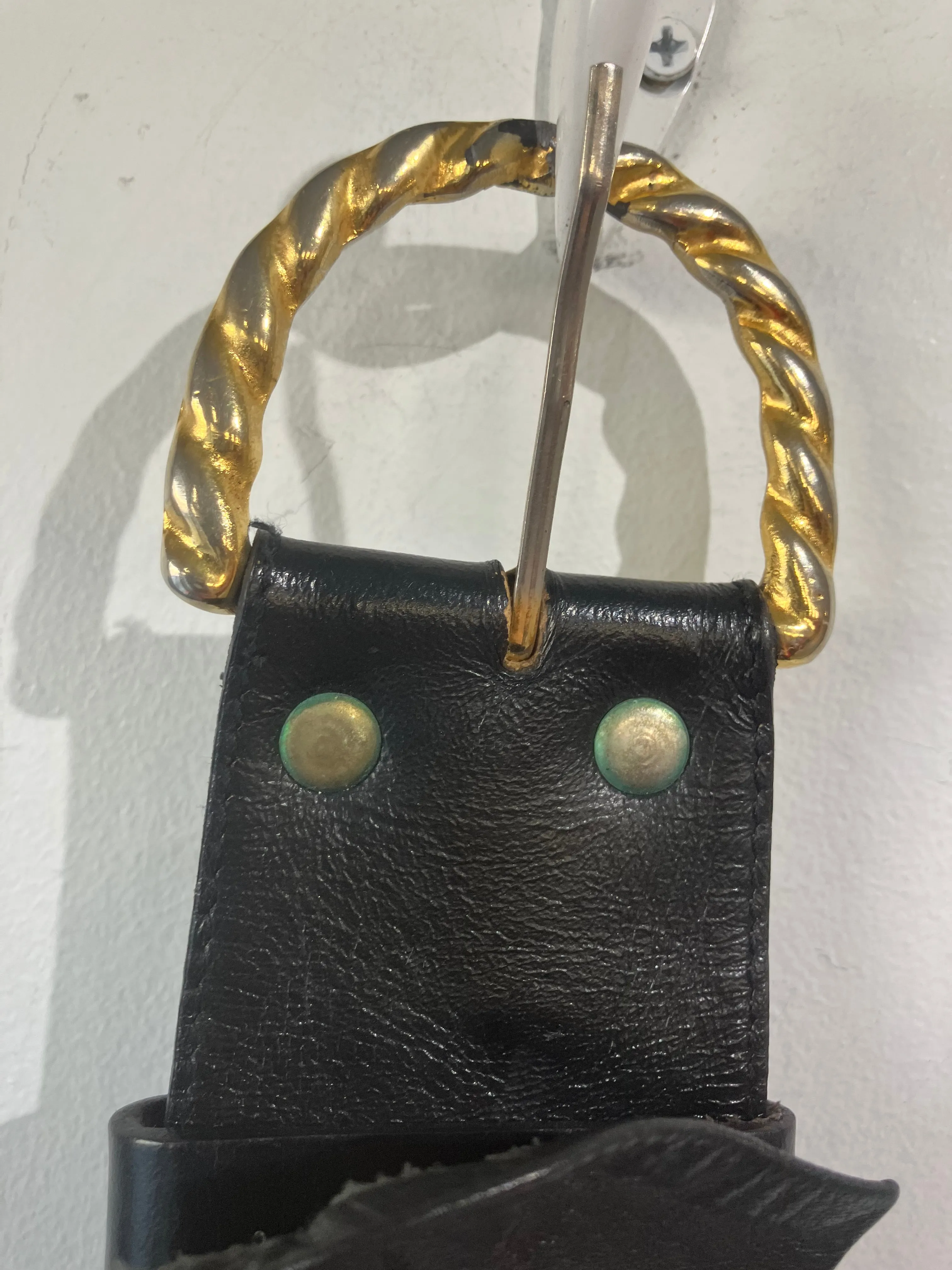 Vintage Black Leather Belt with Bow