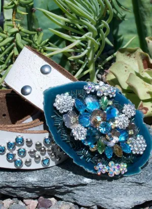Vintage Blue Belt & Buckle - Medium