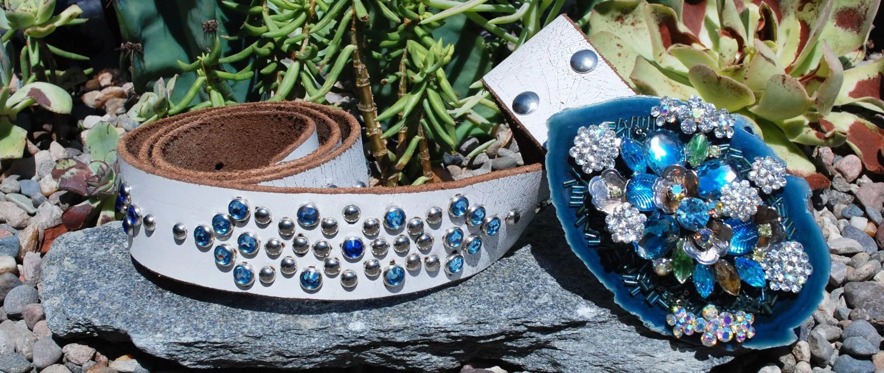 Vintage Blue Belt & Buckle - Medium