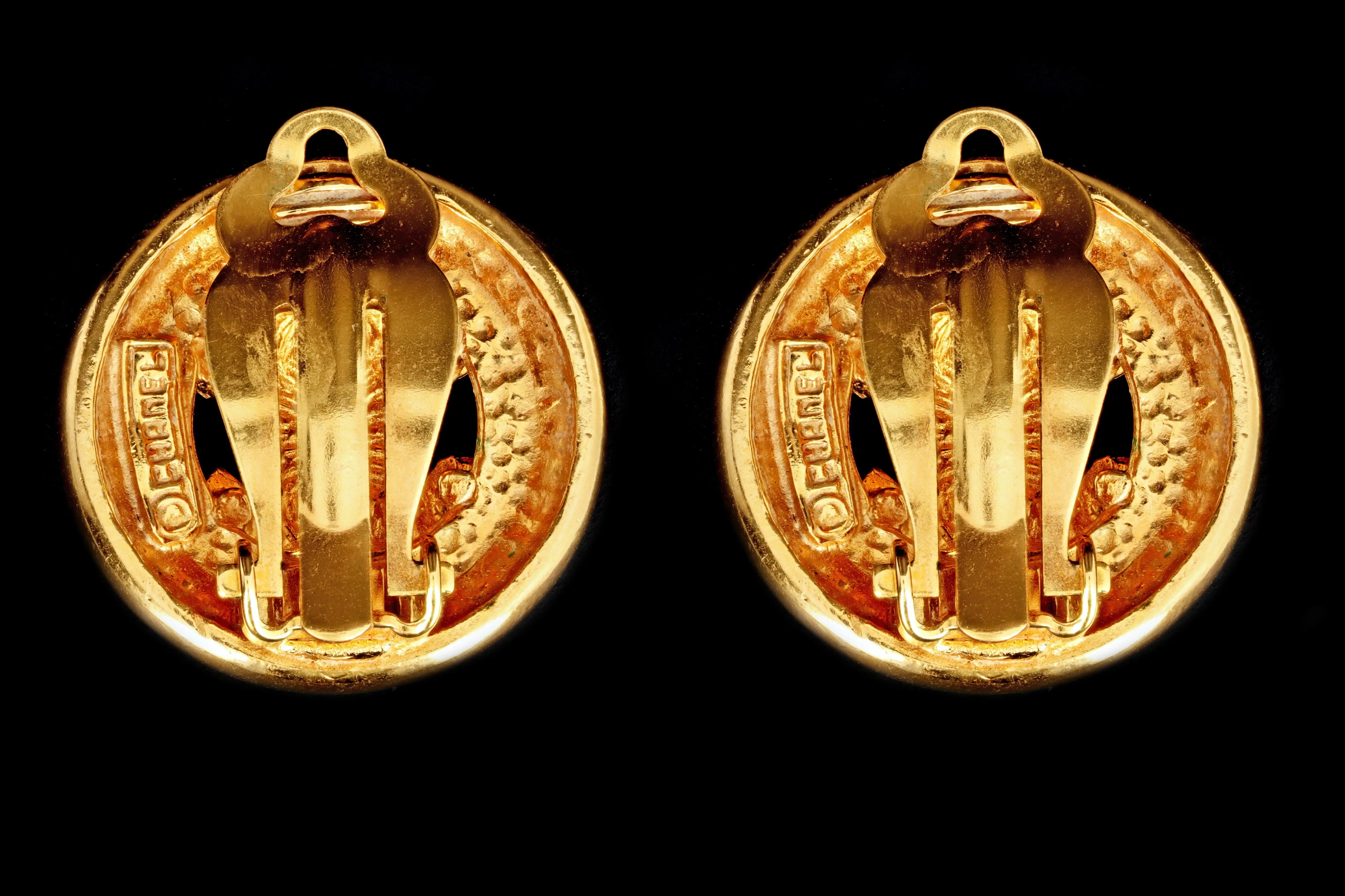 Vintage Chanel Logo Clip On Statement Earrings