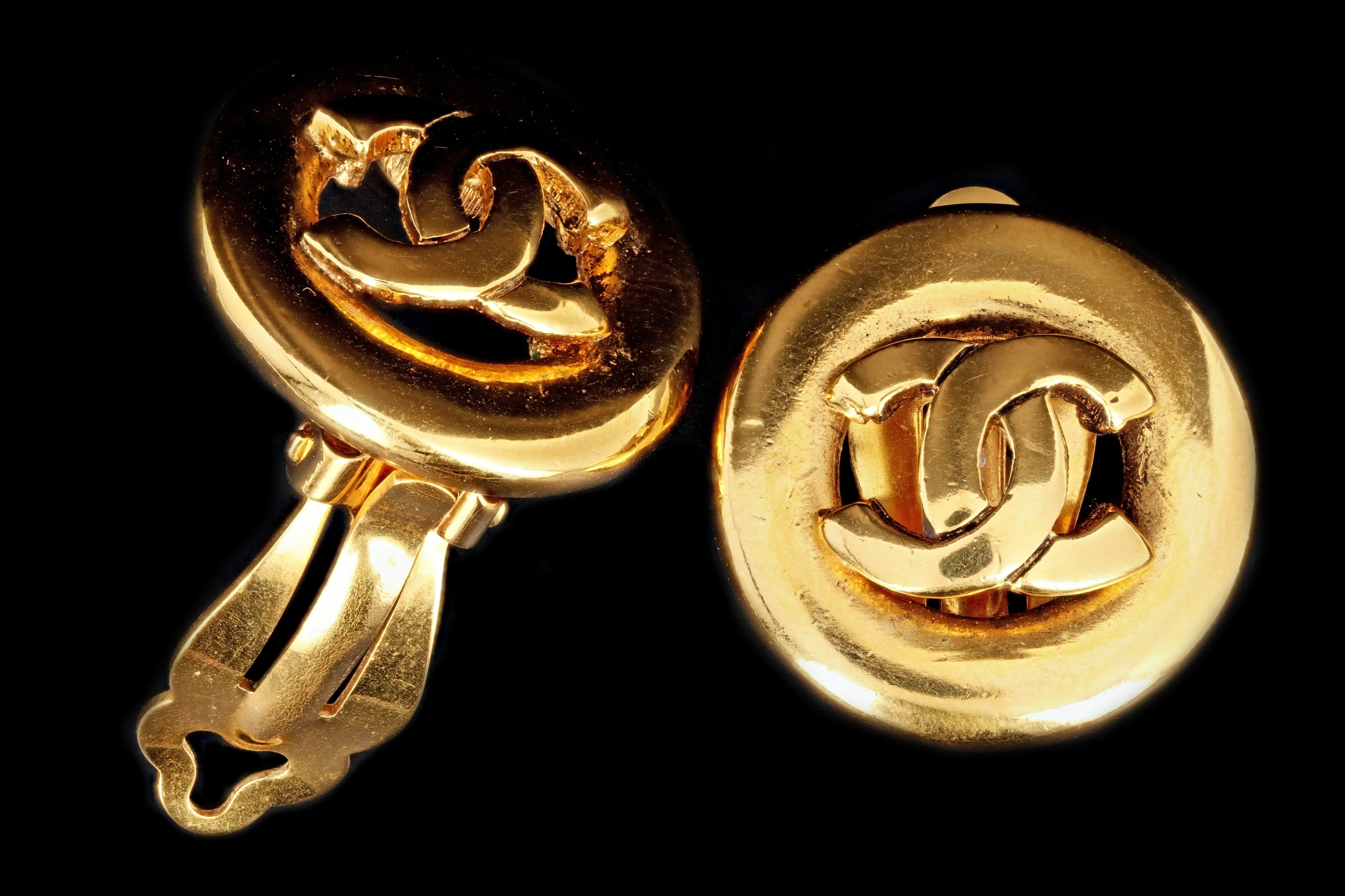 Vintage Chanel Logo Clip On Statement Earrings