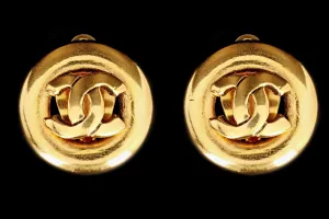 Vintage Chanel Logo Clip On Statement Earrings