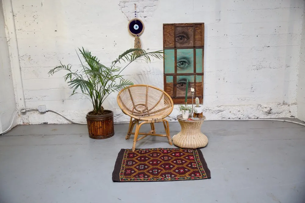 Vintage Mersin Mut Cicim Kilim Rug 2.4ftx3.11ft