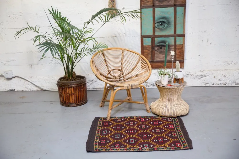 Vintage Mersin Mut Cicim Kilim Rug 2.4ftx3.11ft