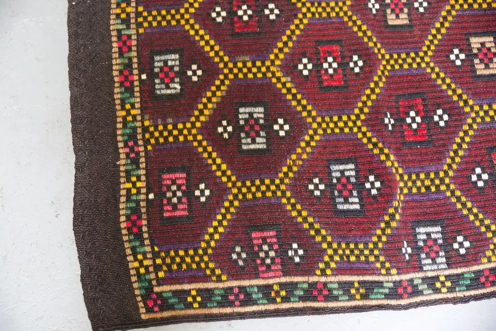 Vintage Mersin Mut Cicim Kilim Rug 2.4ftx3.11ft