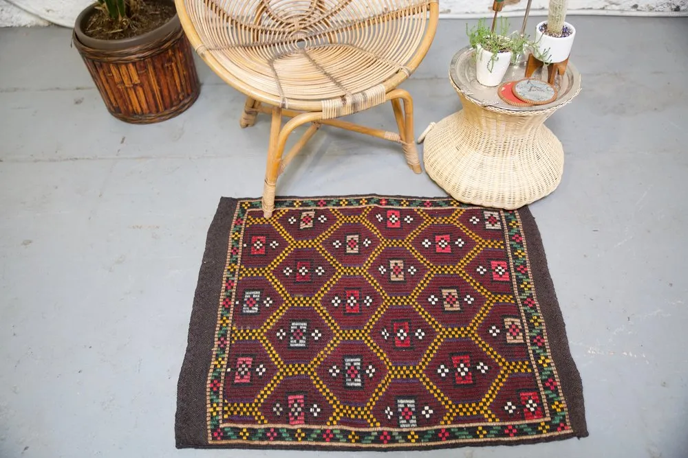 Vintage Mersin Mut Cicim Kilim Rug 2.4ftx3.11ft