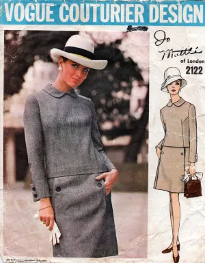 Vogue Couturier Design 2122 JO MATTLI Of London Womens Drop Waisted Panelled Dress 1960s Vintage Sewing Pattern Size 12 Bust 34 inches UNCUT Factory Folded