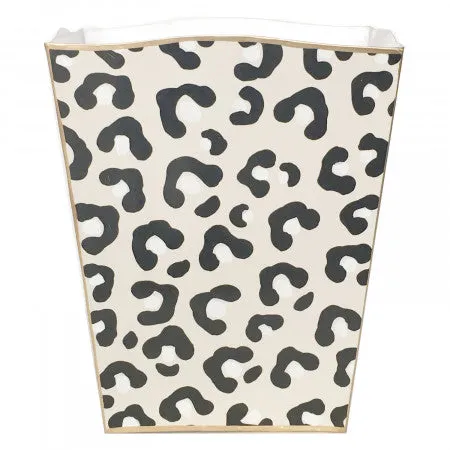 White Leopard Handpainted Wastebasket