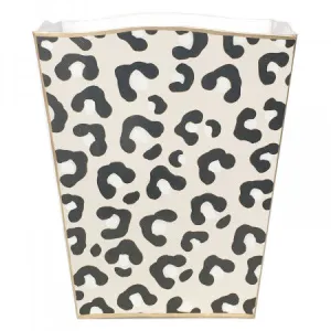 White Leopard Handpainted Wastebasket