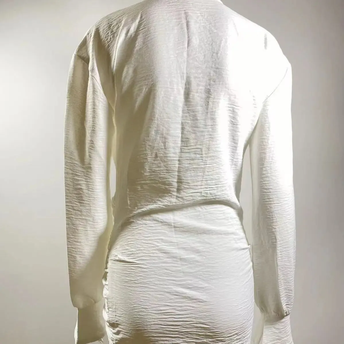 White V-Neck Long-Sleeve Linen Dress - Sexy INS Fashion for Women