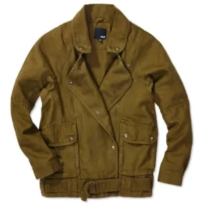 Wilfred Women's Olive Linen Blend Summer Moto Utility Jacket