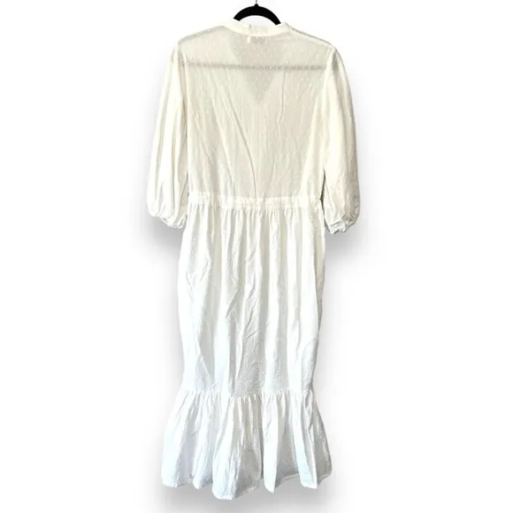 Wolf &amp; Badger BrunnaCo White Cotton Swiss Dot MADELEINE Prairie Midi Dress