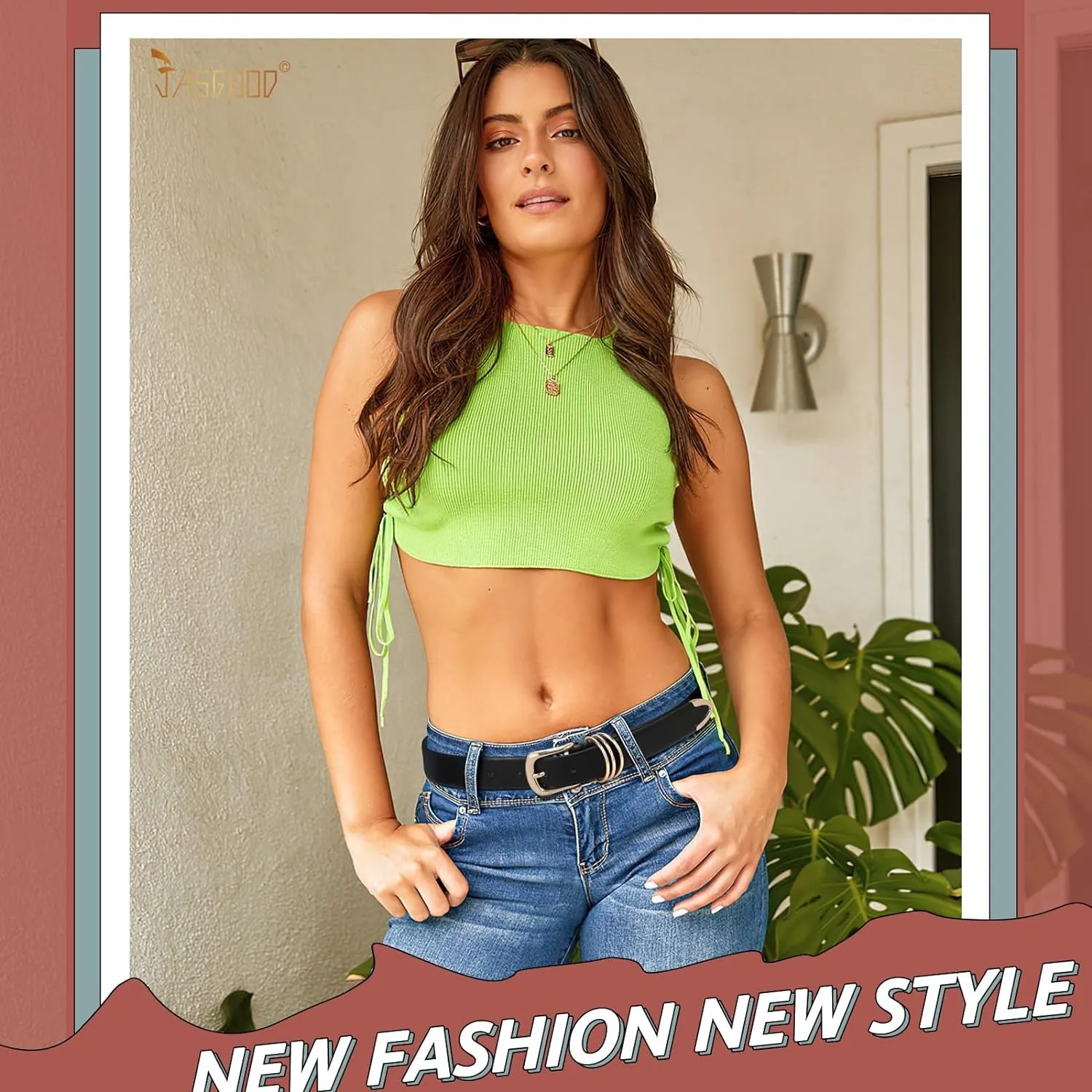 Women Faux Leather Belt for Jeans Pants With Gold Buckle