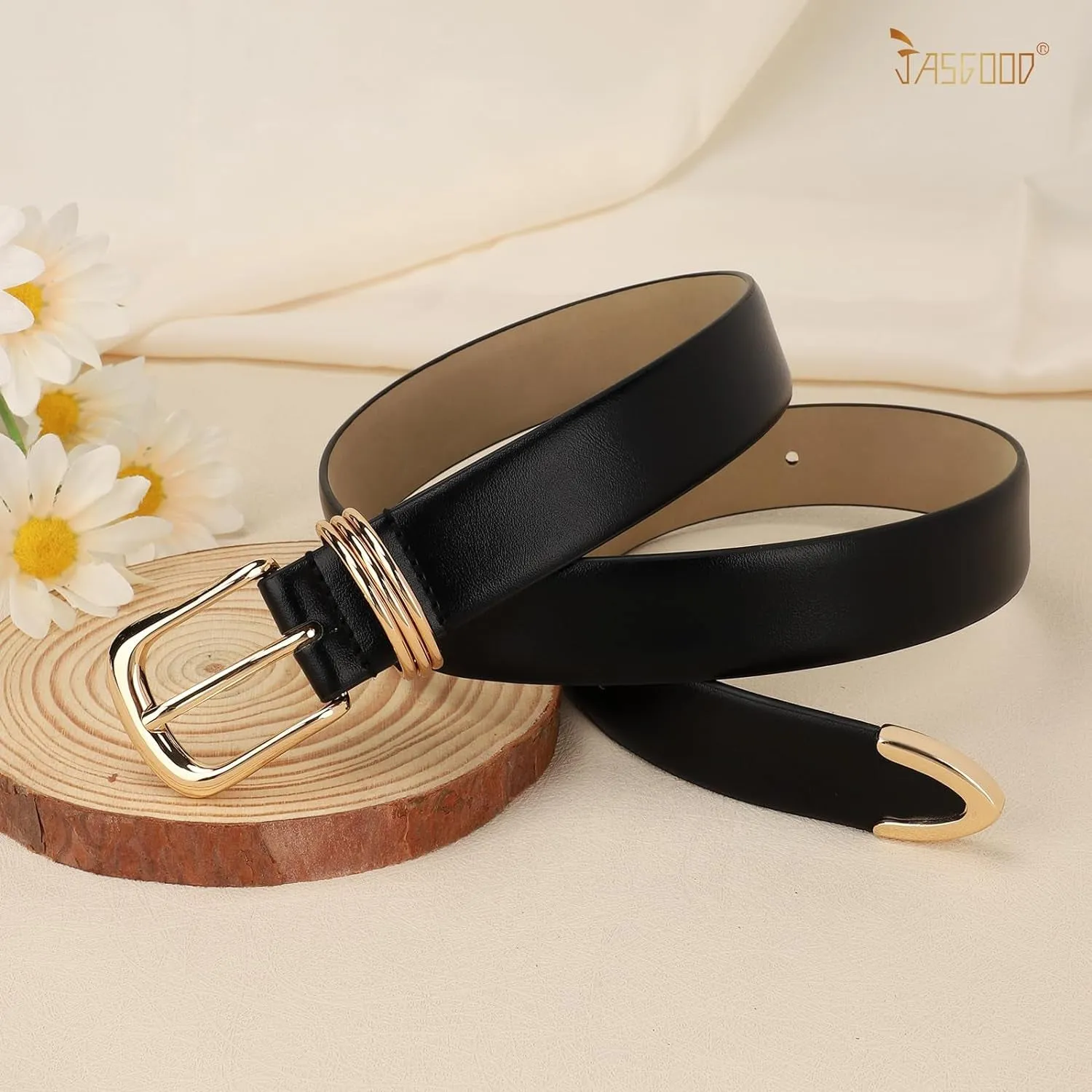 Women Faux Leather Belt for Jeans Pants With Gold Buckle