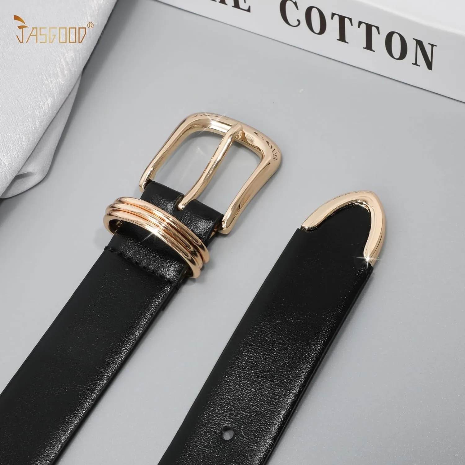 Women Faux Leather Belt for Jeans Pants With Gold Buckle