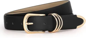 Women Faux Leather Belt for Jeans Pants With Gold Buckle