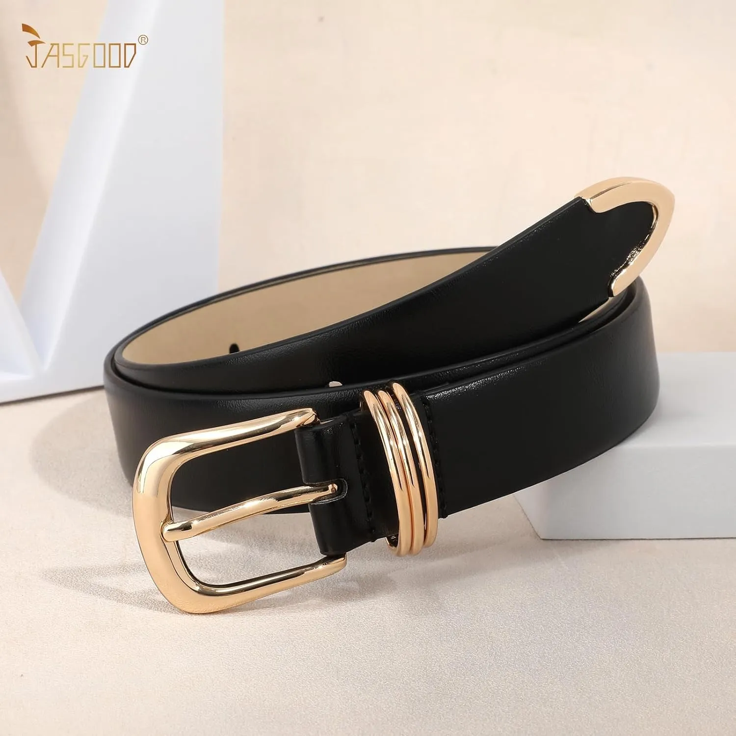 Women Faux Leather Belt for Jeans Pants With Gold Buckle